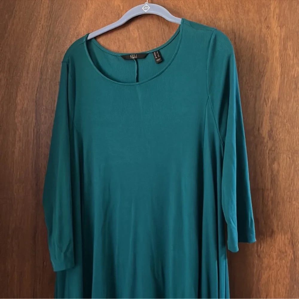 G.I.L.I. Dramatic Hi-Low Rib Knit Tunic teal green color - Picture 3 of 8